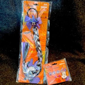 Minnie Mouse braided Faux Hair Ponytail and earrings